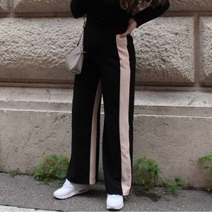 Wide Legged Black Pant with Nude Detail